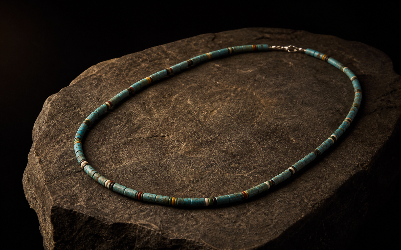 Ancient Egyptian glass eye-bead necklace, photographed as a still life