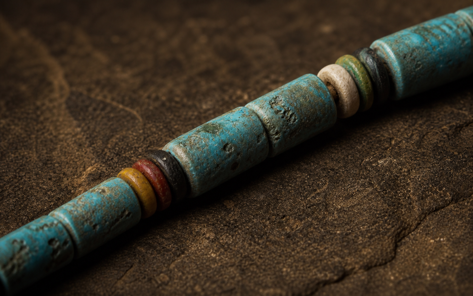 Macro detail of the ancient faience beads